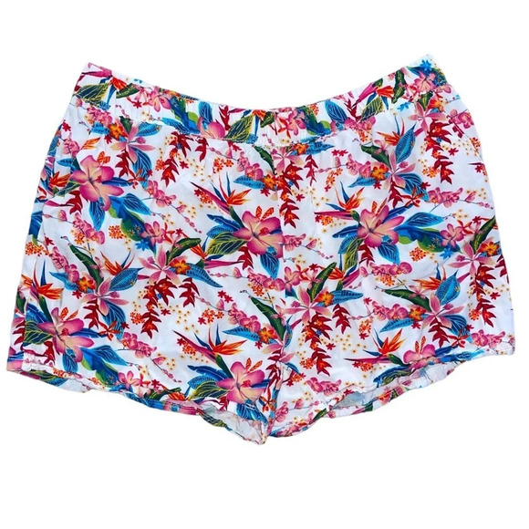 Caribbean Joe Shorts White Floral Women’s Size 16 Hawaiian Summer Stretchy Comfy - Picture 1 of 5